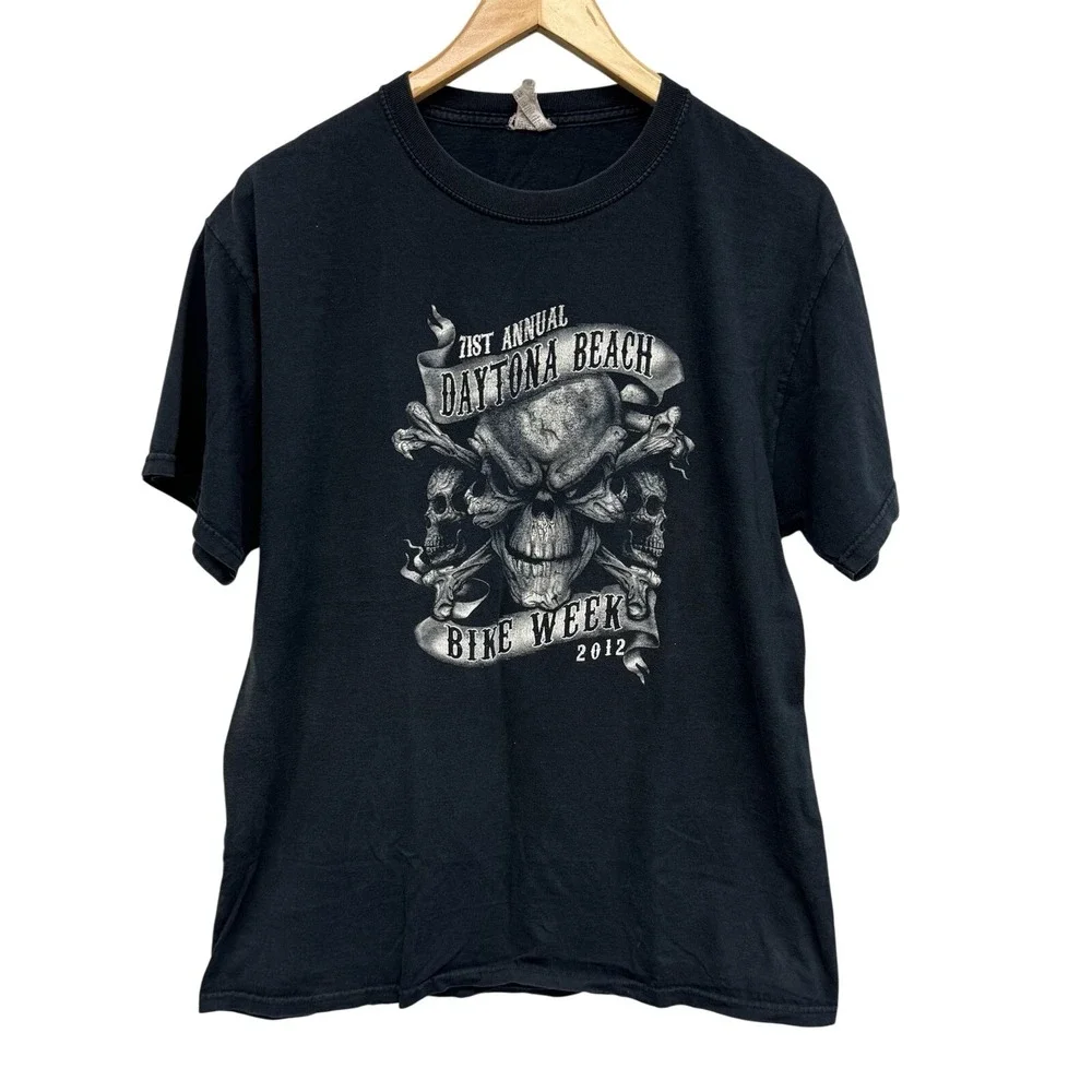 2012‎ Daytona Bike Week T-Shirt Double Sided Skulls Black White Graphic Large